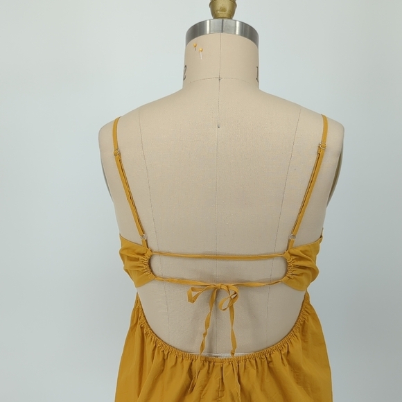 Urban Outfitters Ruffle Open Back Tie Mini Dress Mustard Yellow L cottagecore - Picture 4 of 7